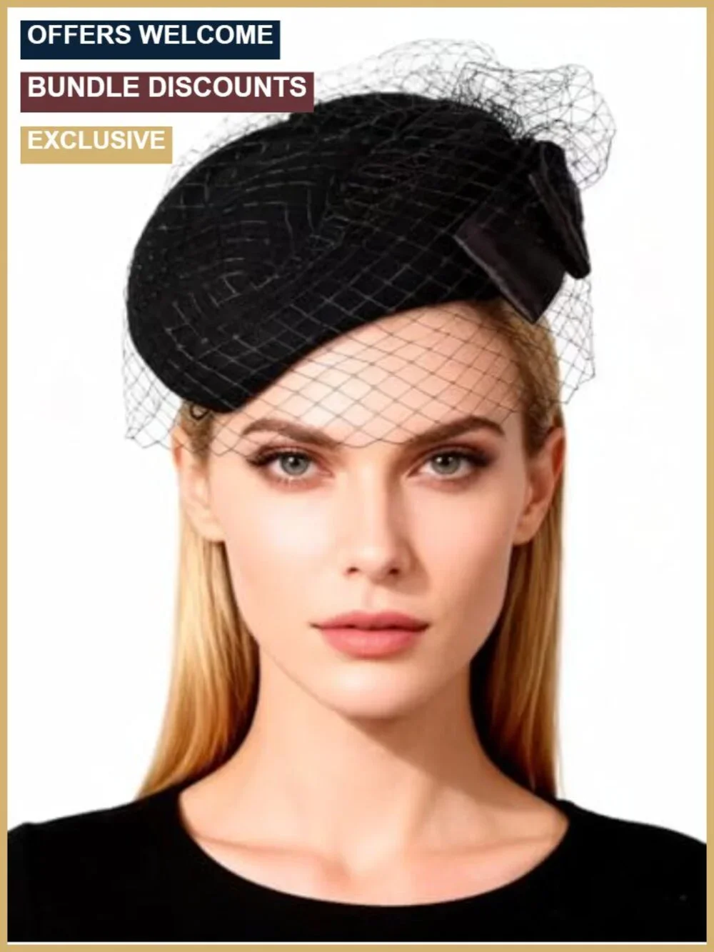 Wool Felt Fascinator Hat for Women Bowknot Veil Formal Church Tea Party